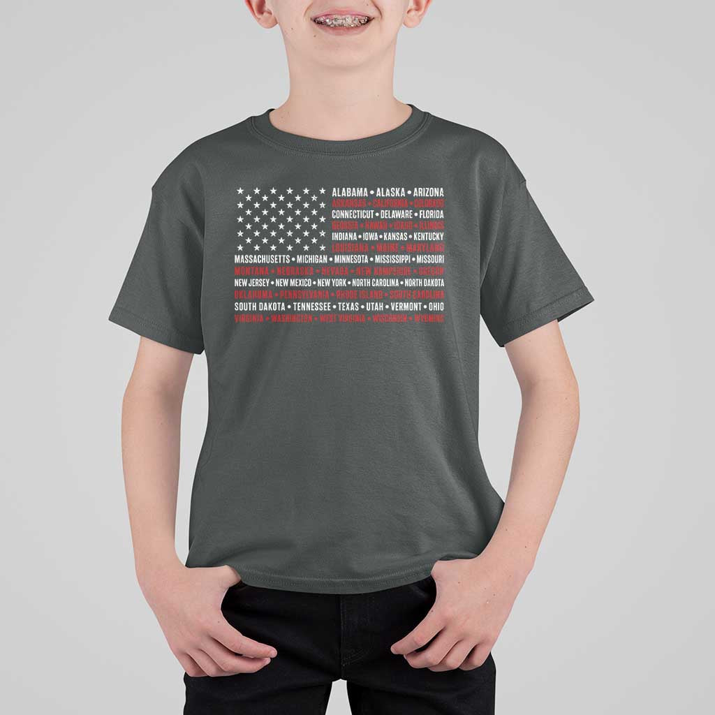 50 US States 4th of July Vintage American Flag T Shirt For Kid