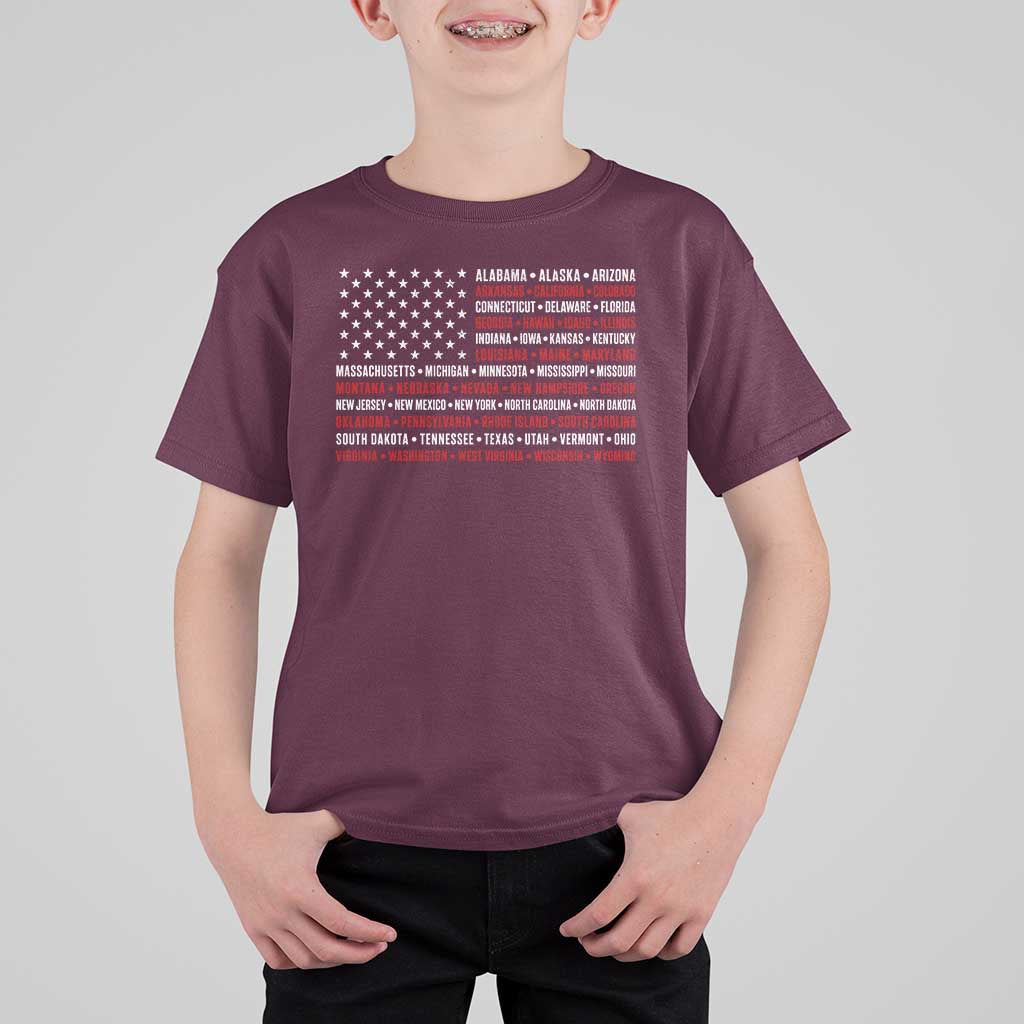 50 US States 4th of July Vintage American Flag T Shirt For Kid