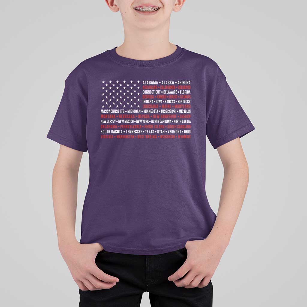 50 US States 4th of July Vintage American Flag T Shirt For Kid
