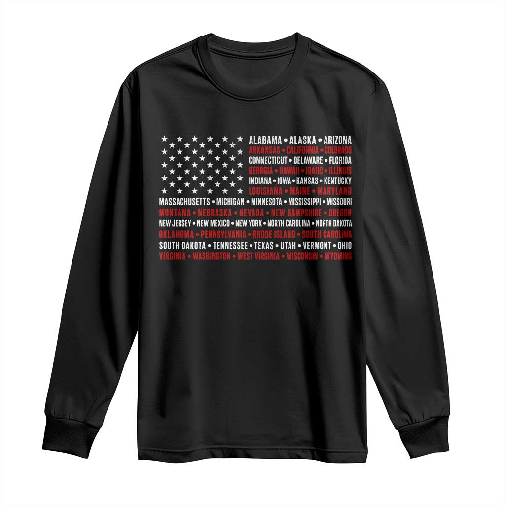 50 US States 4th of July Vintage American Flag Long Sleeve Shirt