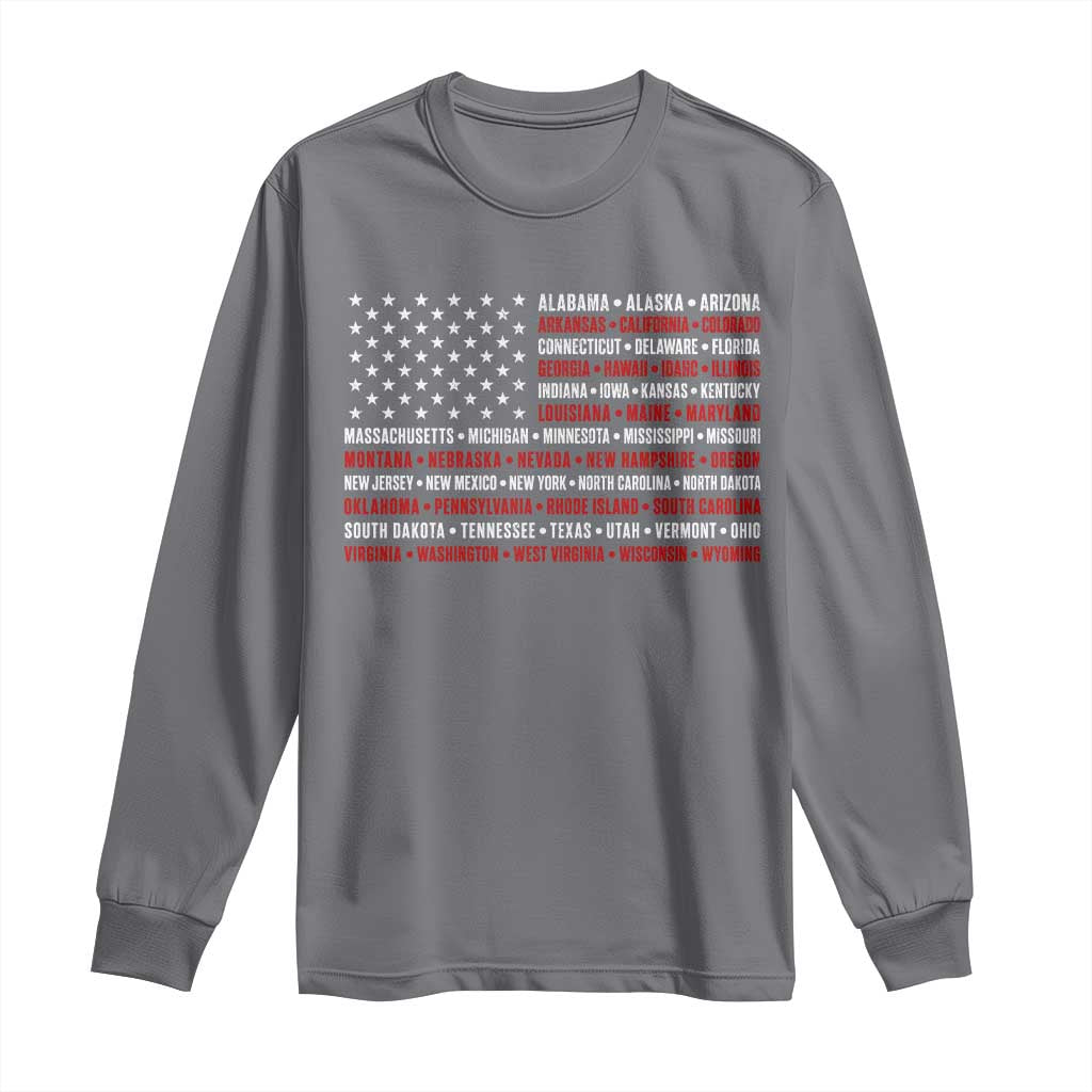 50 US States 4th of July Vintage American Flag Long Sleeve Shirt