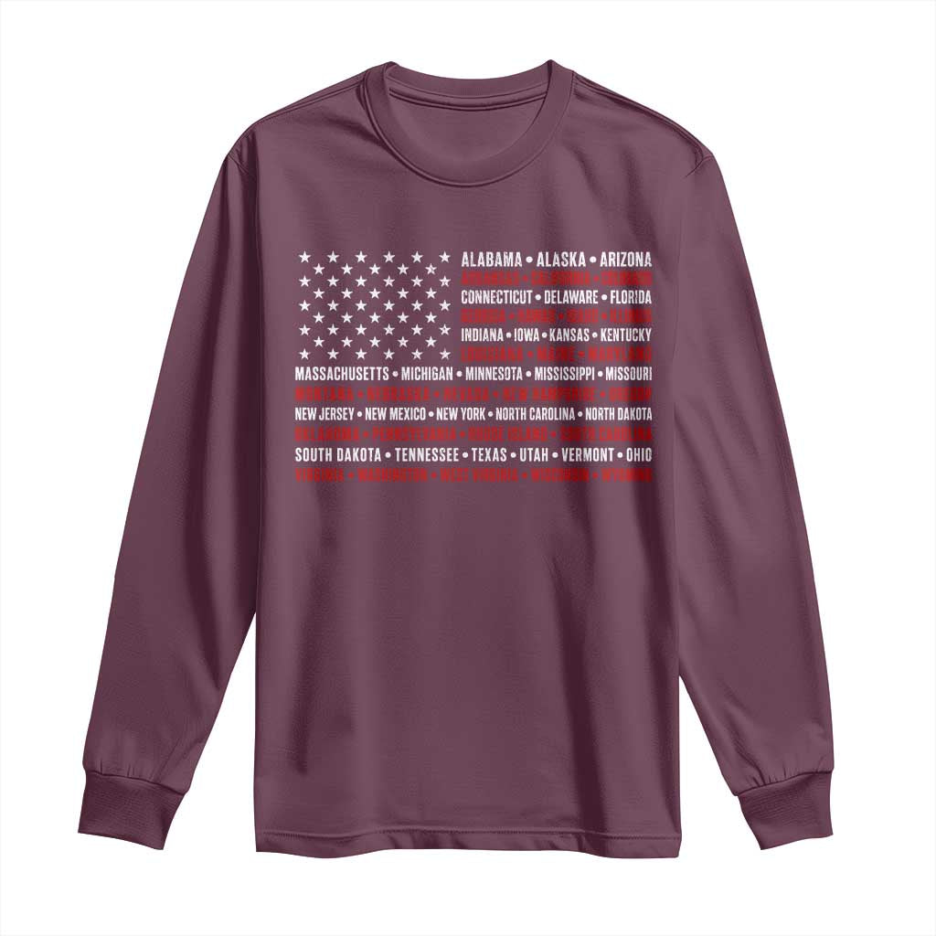 50 US States 4th of July Vintage American Flag Long Sleeve Shirt