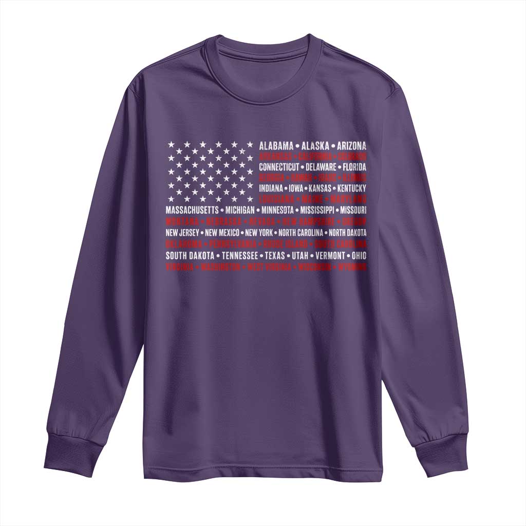 50 US States 4th of July Vintage American Flag Long Sleeve Shirt