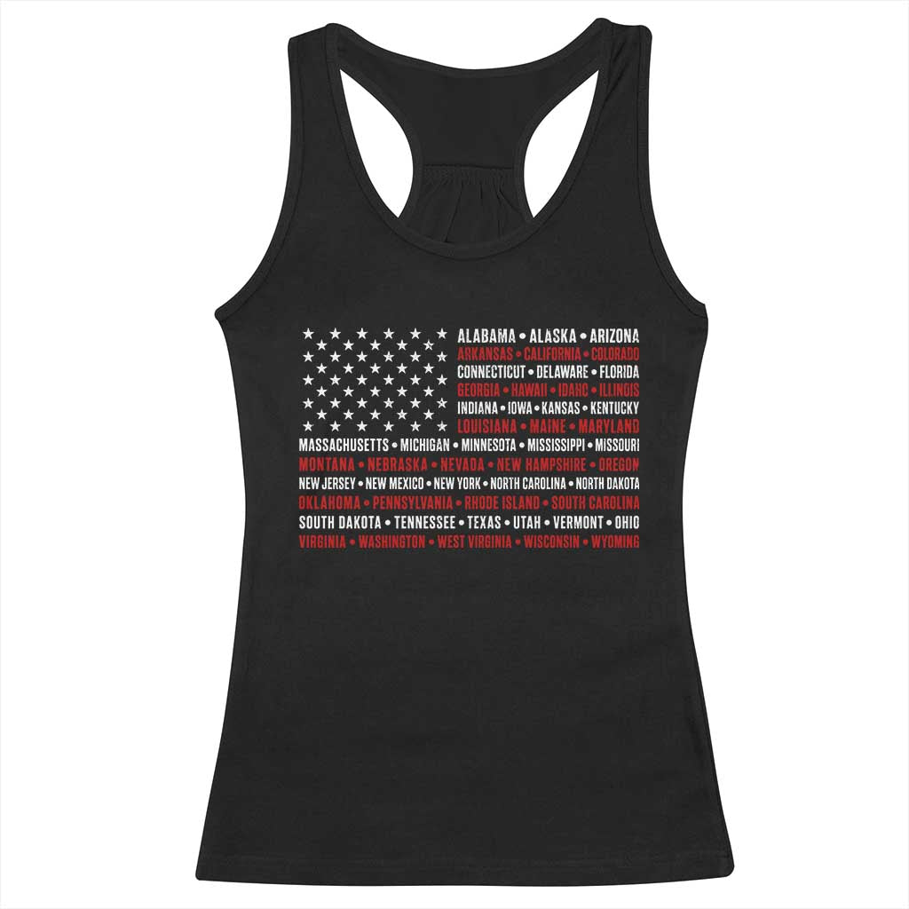 50 US States 4th of July Vintage American Flag Racerback Tank Top