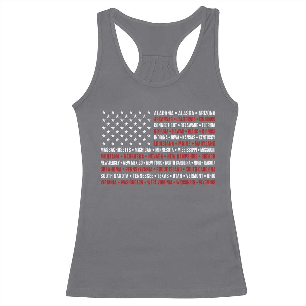 50 US States 4th of July Vintage American Flag Racerback Tank Top