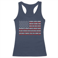 50 US States 4th of July Vintage American Flag Racerback Tank Top