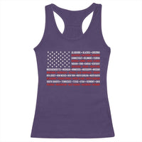 50 US States 4th of July Vintage American Flag Racerback Tank Top