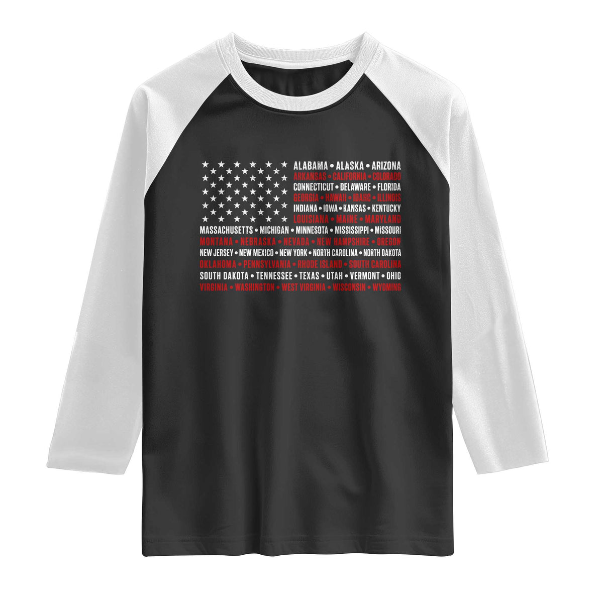 50 US States 4th of July Vintage American Flag Raglan Shirt