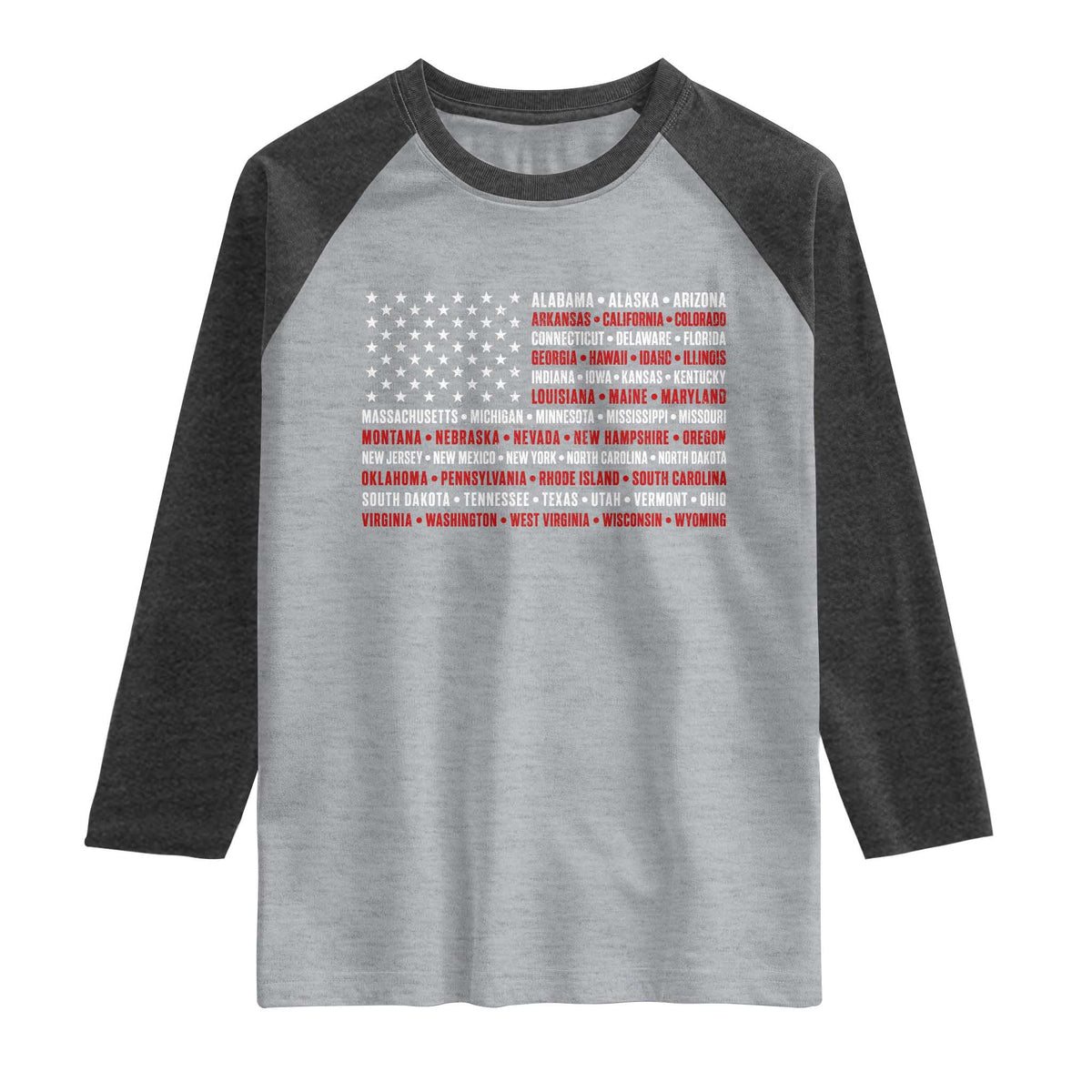 50 US States 4th of July Vintage American Flag Raglan Shirt