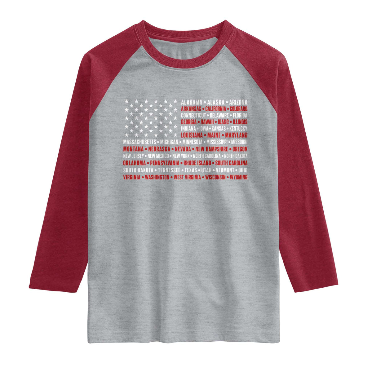 50 US States 4th of July Vintage American Flag Raglan Shirt