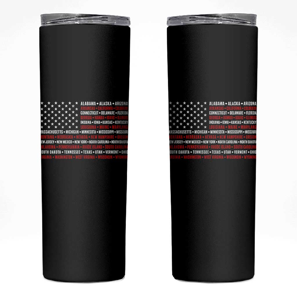 50 US States 4th of July Vintage American Flag Skinny Tumbler
