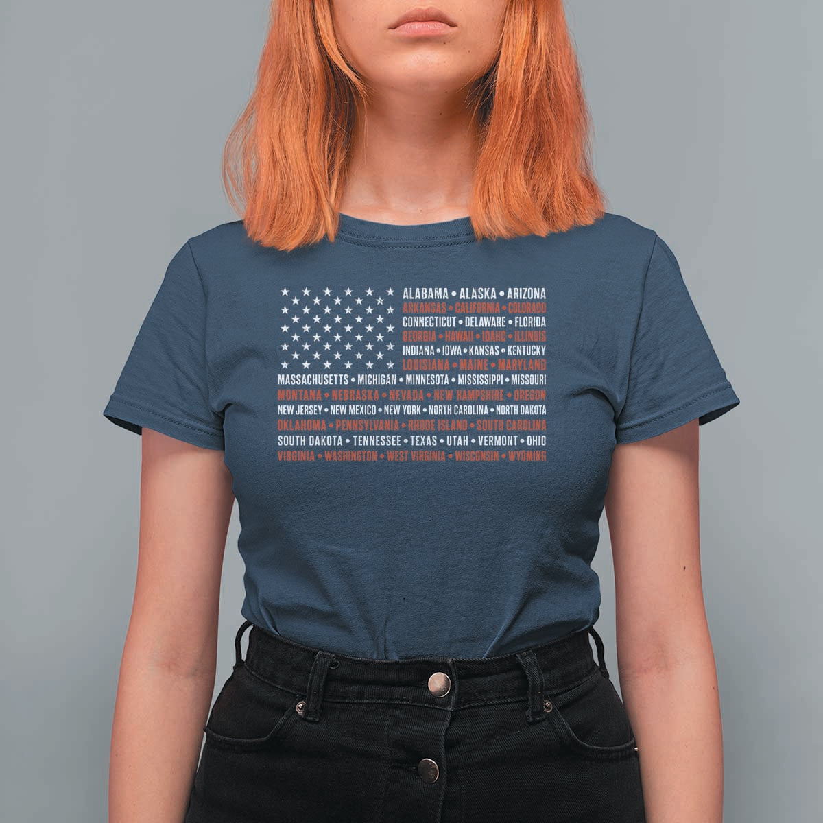 50 US States 4th of July Vintage American Flag T Shirt For Women