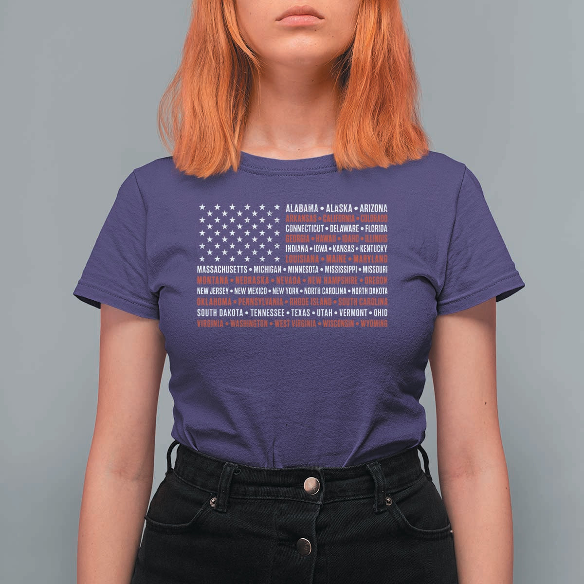 50 US States 4th of July Vintage American Flag T Shirt For Women