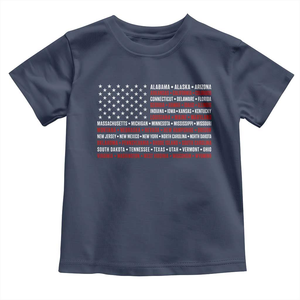 50 US States 4th of July Vintage American Flag Toddler T Shirt