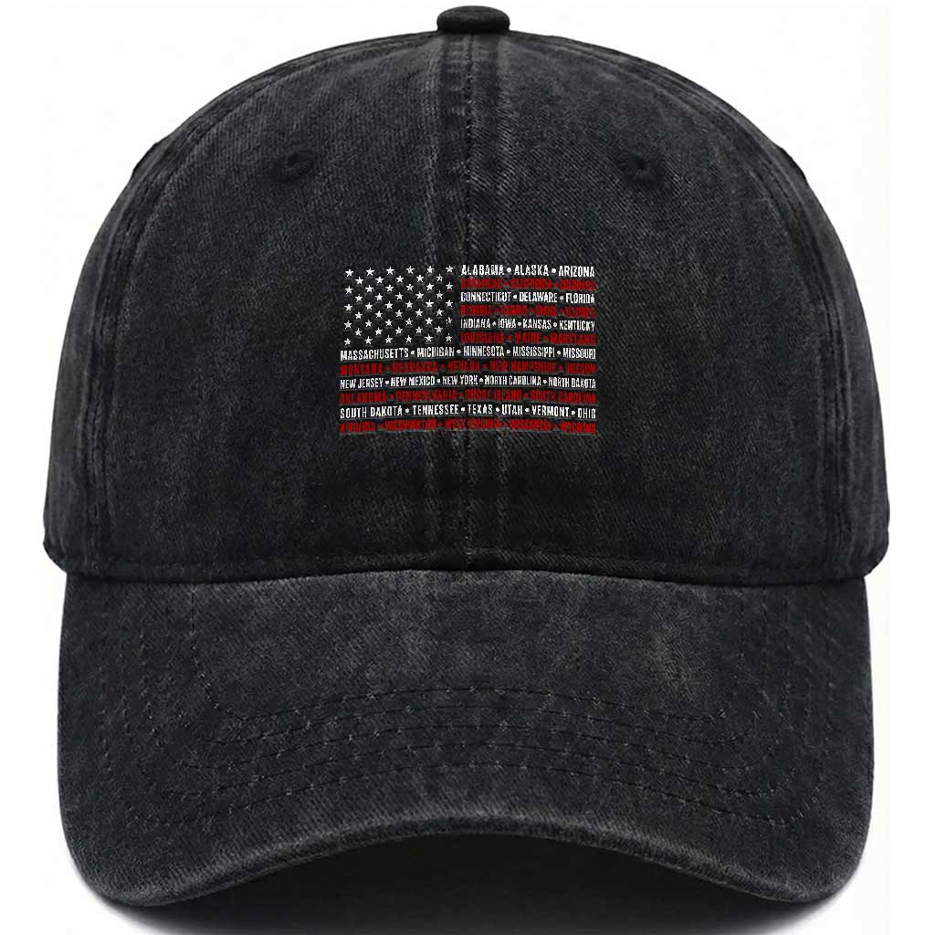 50 US States 4th of July Vintage American Flag Washed Cotton Baseball Cap