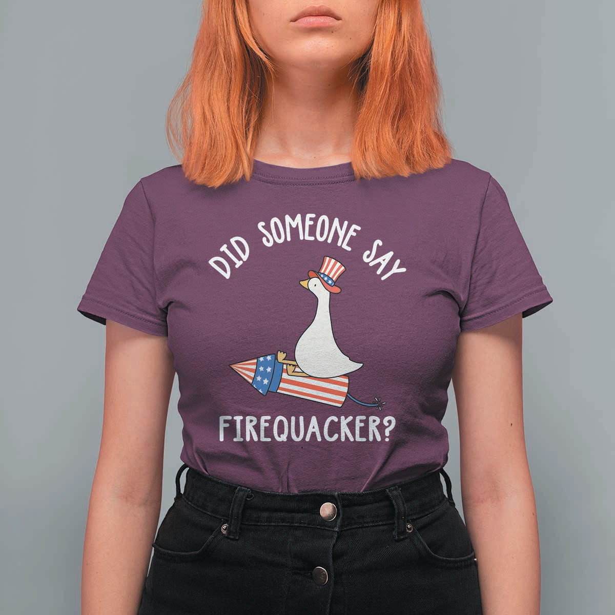 Patriotic Silly Goose 4th of July T Shirt For Women Did Someone Say Firequacker