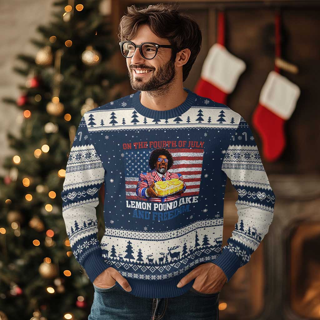 Lemon Pound Cake And Freedom Ugly Christmas Sweater 4th of July Hip Hop Edgy Humor Rap Fan