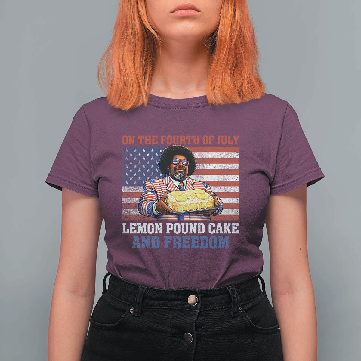 Lemon Pound Cake And Freedom T Shirt For Women 4th of July Hip Hop Edgy Humor Rap Fan