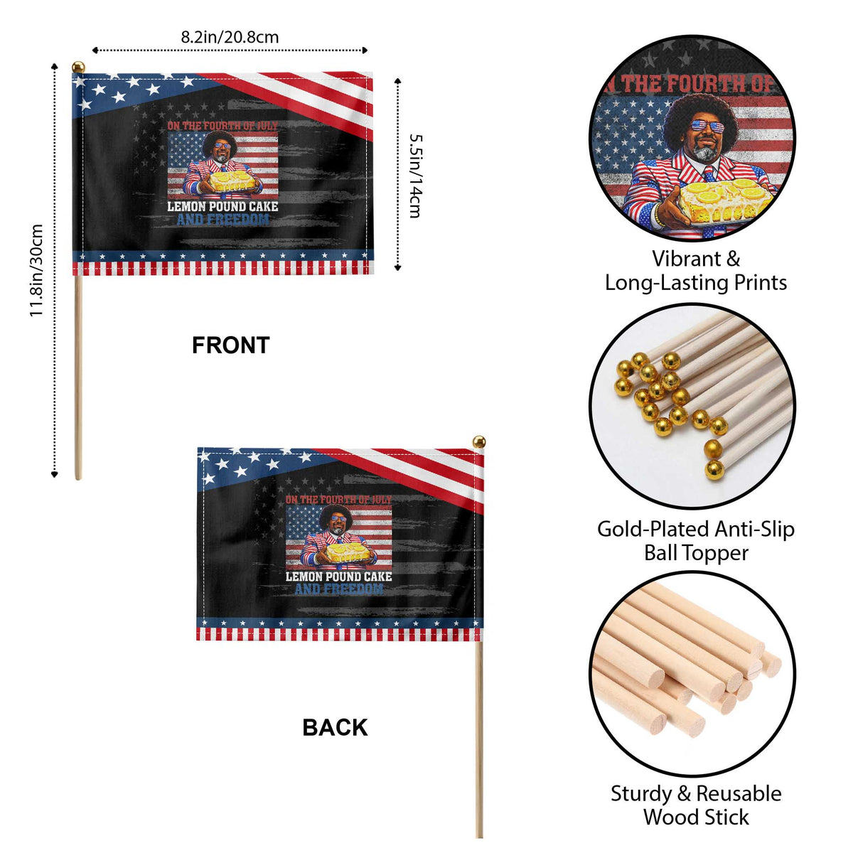 Lemon Pound Cake And Freedom Patriotic Handheld Flag 4th of July Hip Hop Edgy Humor Rap Fan