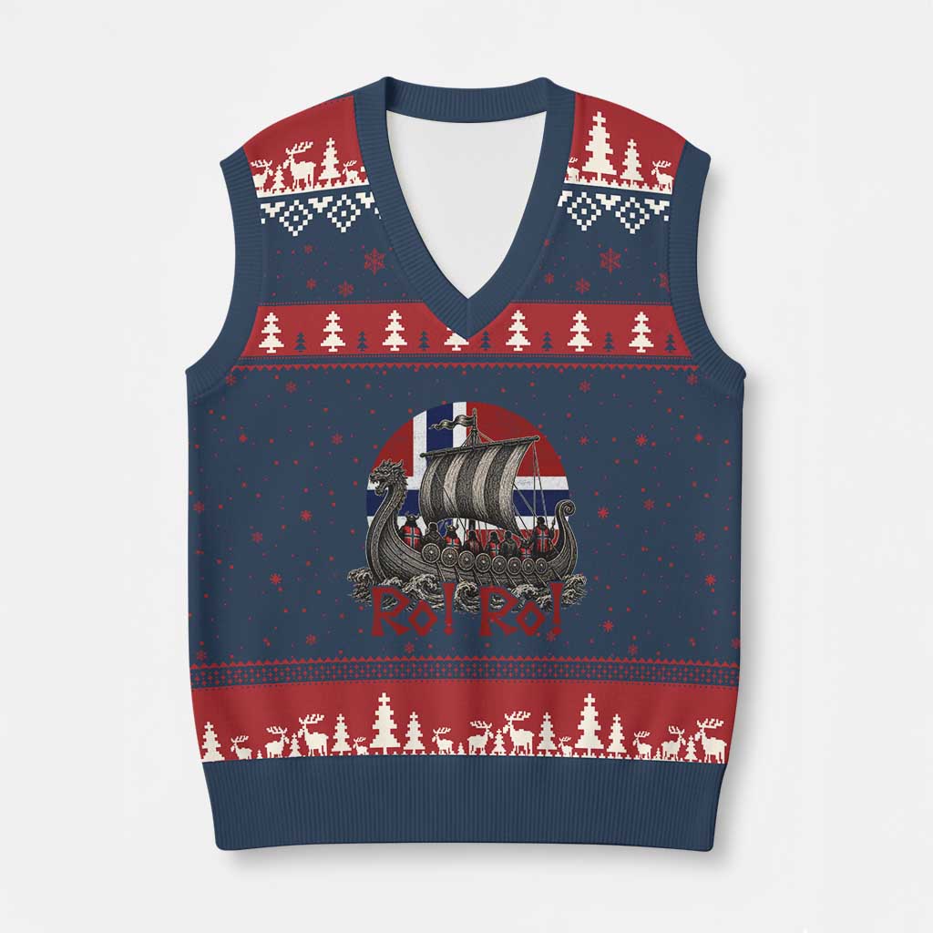 Ro Ro Norway V-Neck Knit Sweater Vest Norwegian Viking Row Longship Norge Football Fan