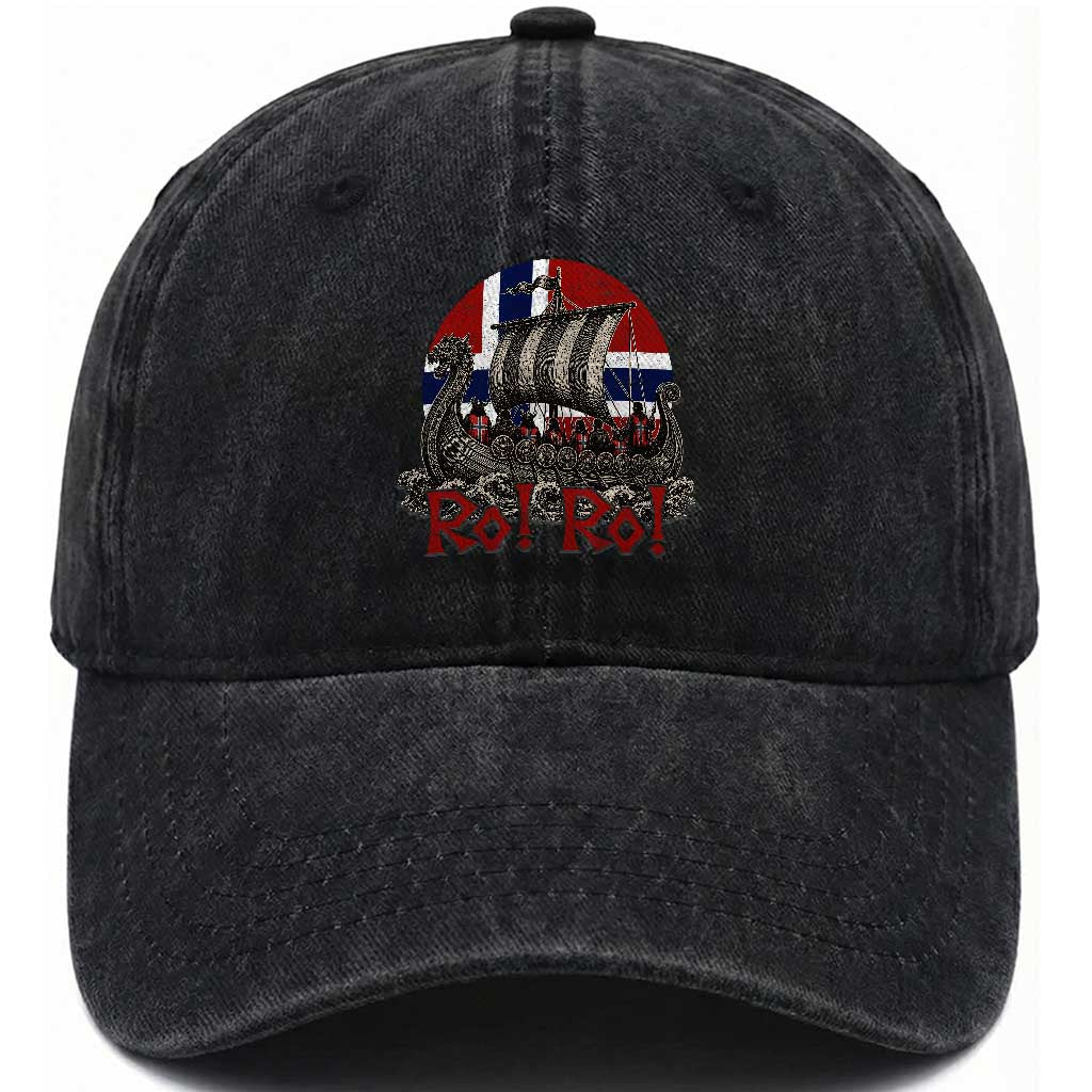 Ro Ro Norway Washed Cotton Baseball Cap Norwegian Viking Row Longship Norge Football Fan