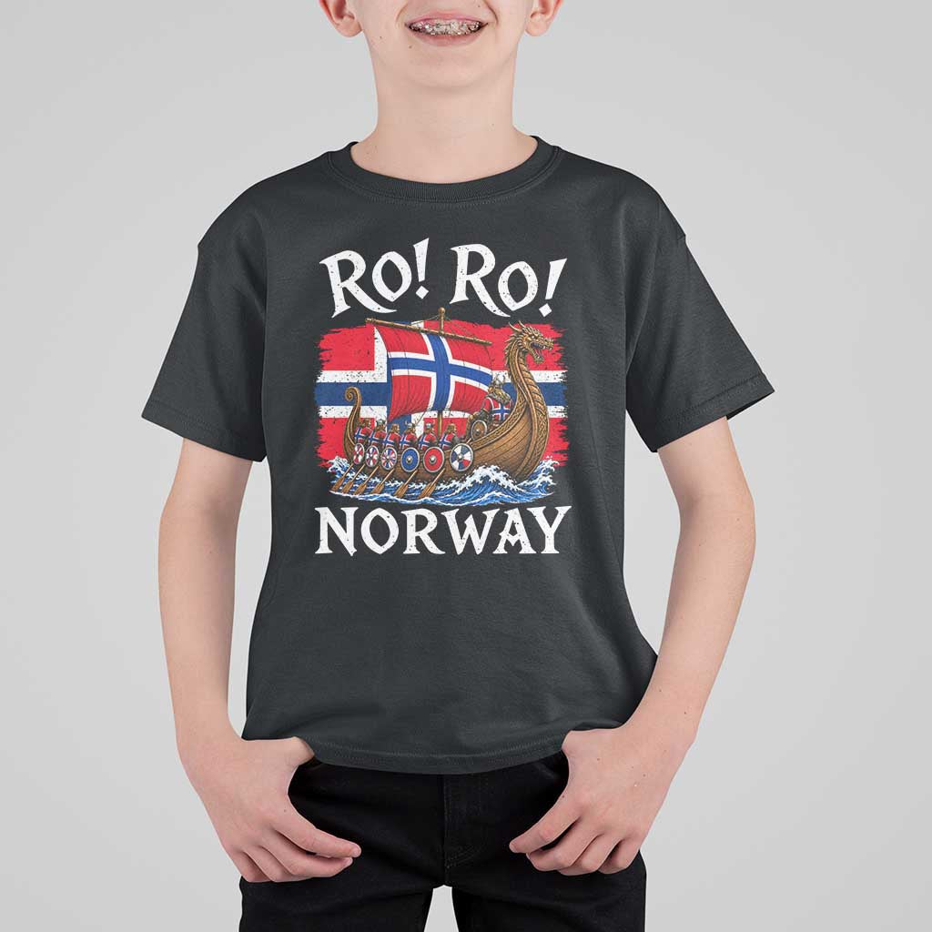 Ro Ro Norway Viking Row T Shirt For Kid Norwegian Flag Longship for Norge Football Fan