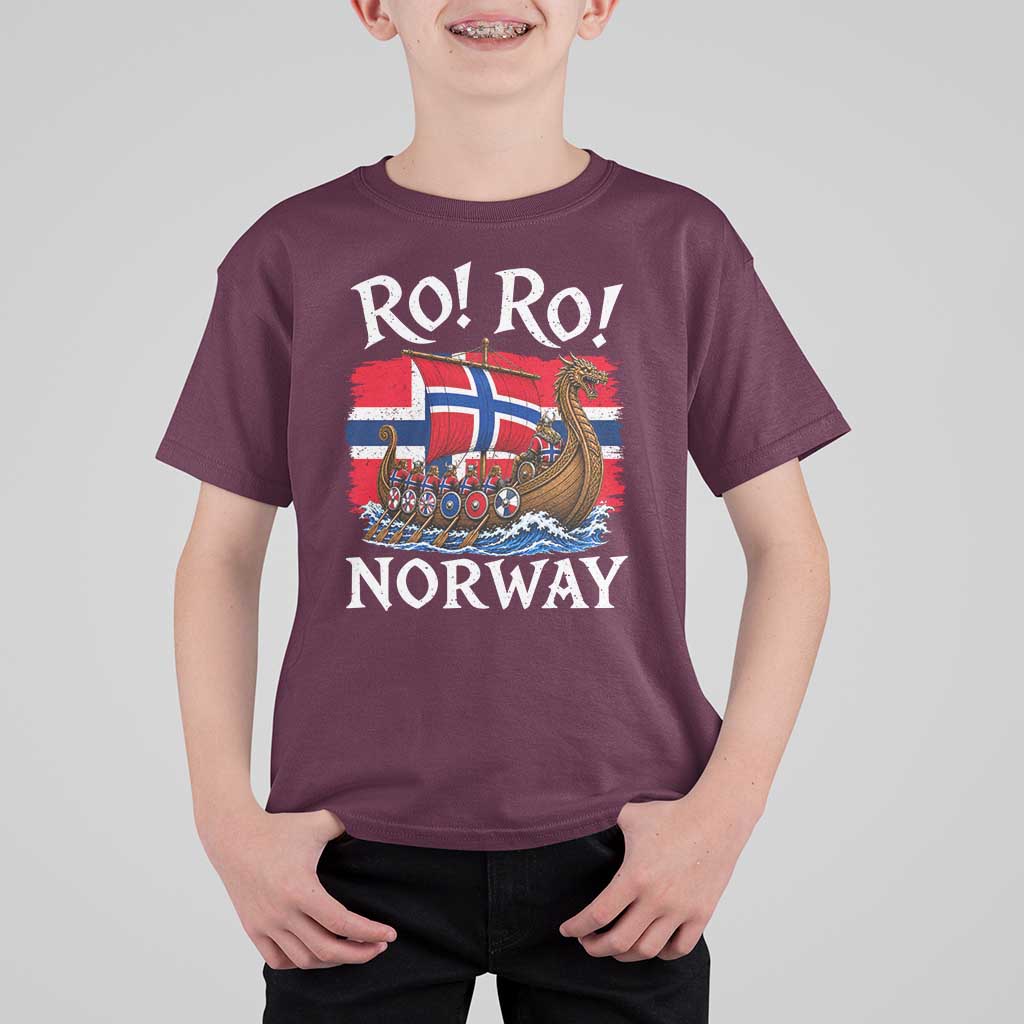Ro Ro Norway Viking Row T Shirt For Kid Norwegian Flag Longship for Norge Football Fan