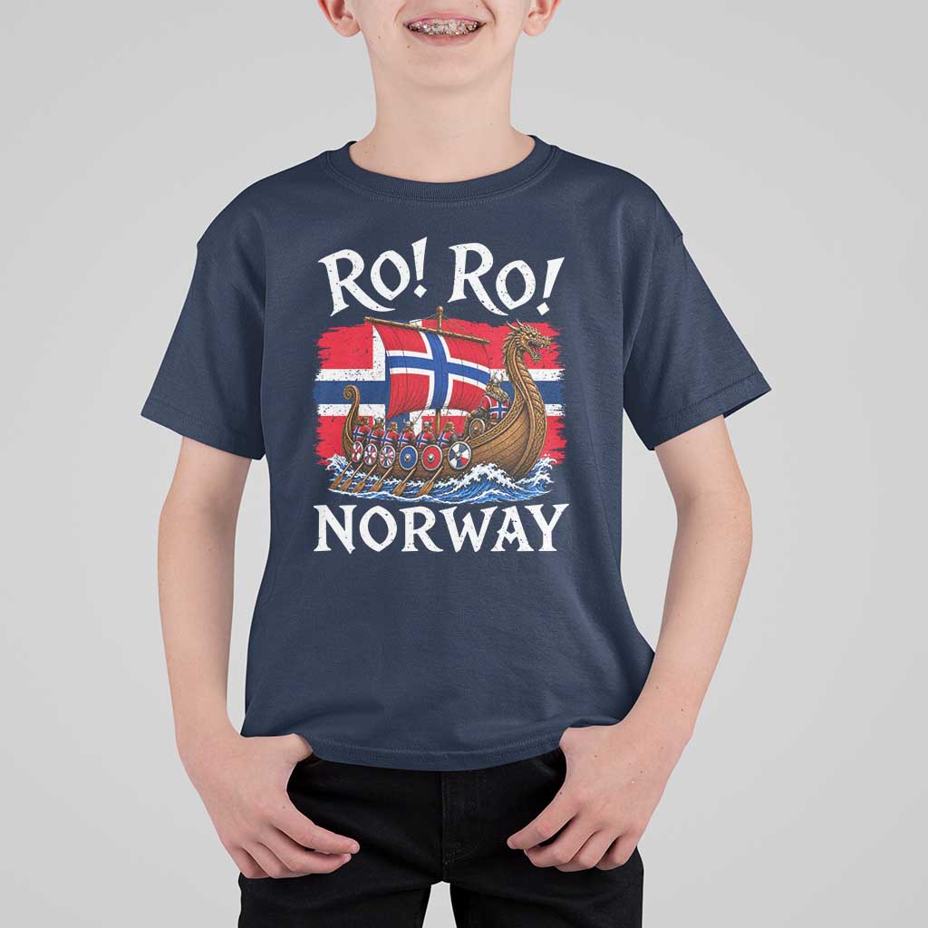 Ro Ro Norway Viking Row T Shirt For Kid Norwegian Flag Longship for Norge Football Fan