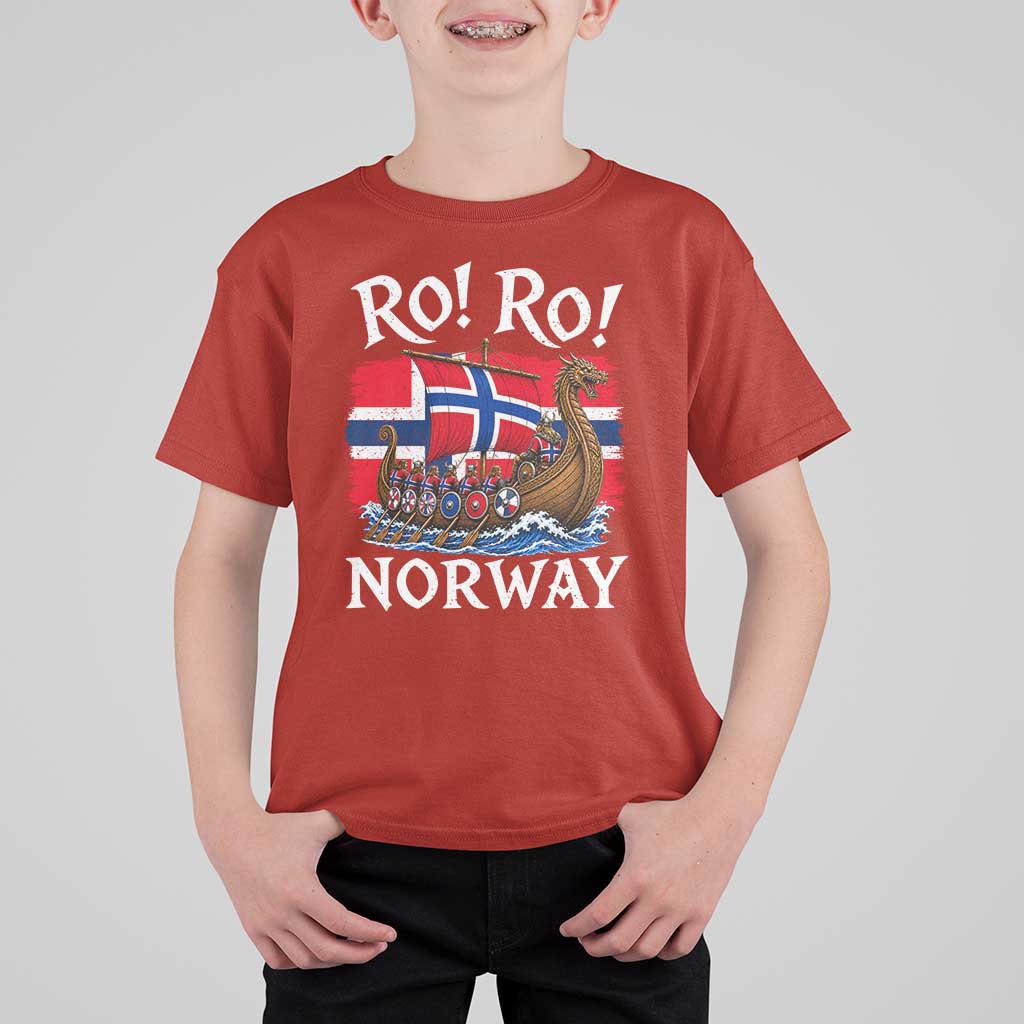 Ro Ro Norway Viking Row T Shirt For Kid Norwegian Flag Longship for Norge Football Fan