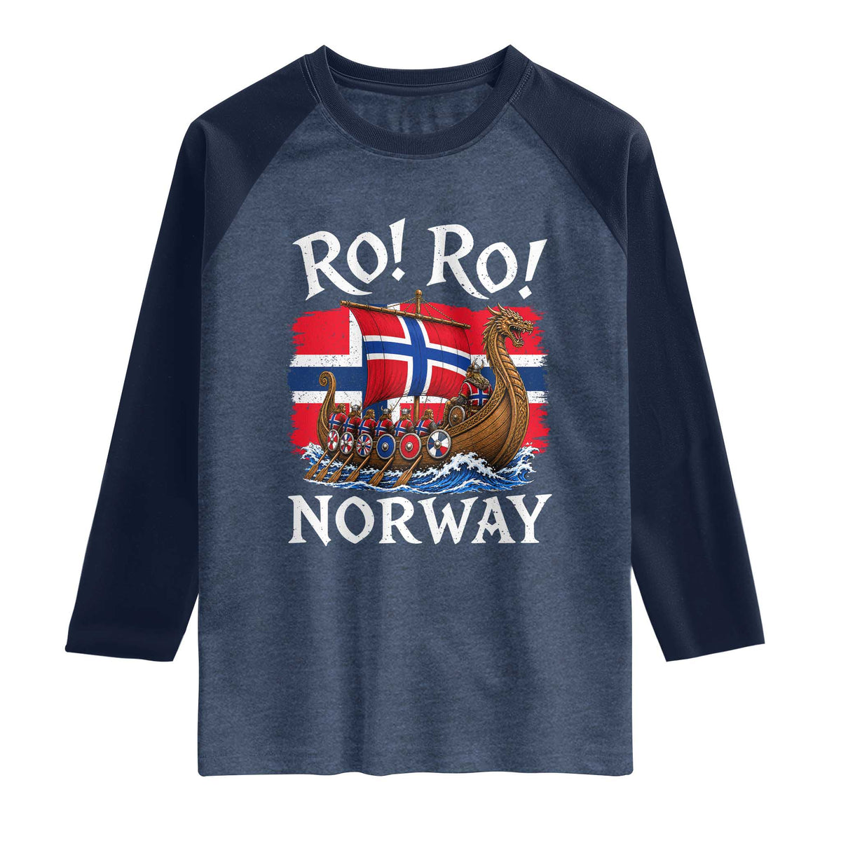 Ro Ro Norway Viking Row Raglan Shirt Norwegian Flag Longship for Norge Football Fan