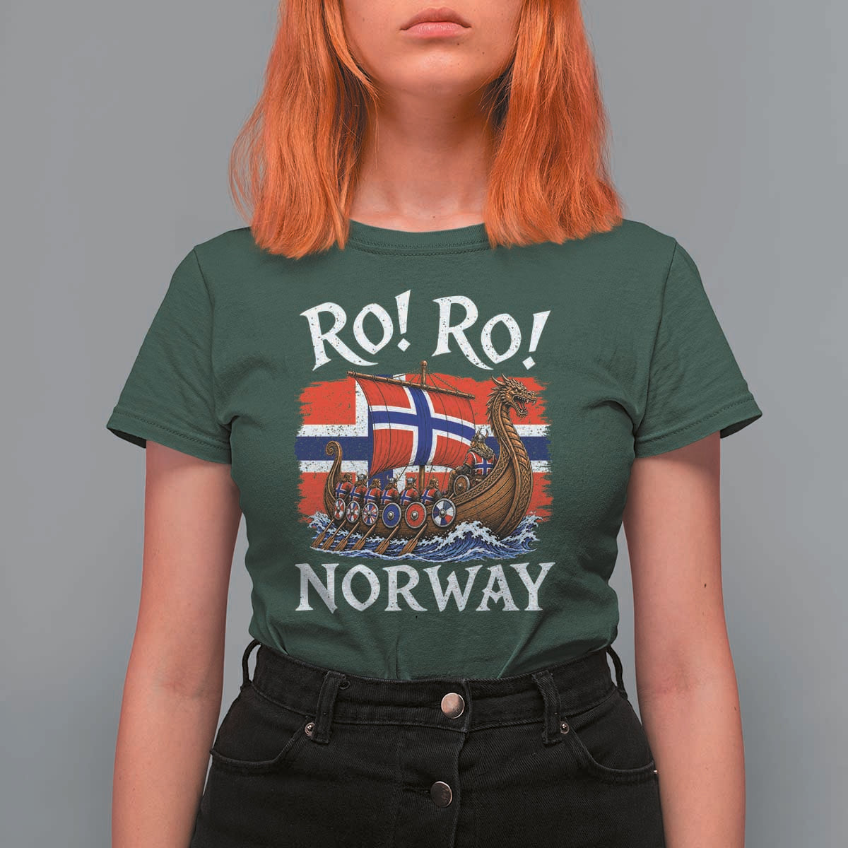 Ro Ro Norway Viking Row T Shirt For Women Norwegian Flag Longship for Norge Football Fan