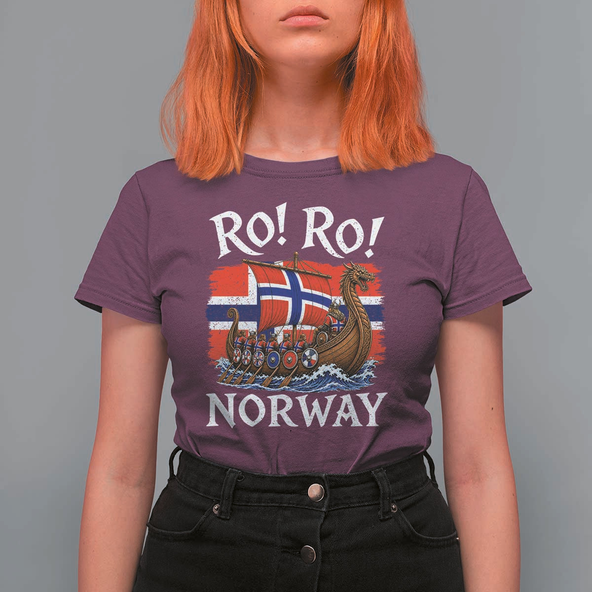 Ro Ro Norway Viking Row T Shirt For Women Norwegian Flag Longship for Norge Football Fan