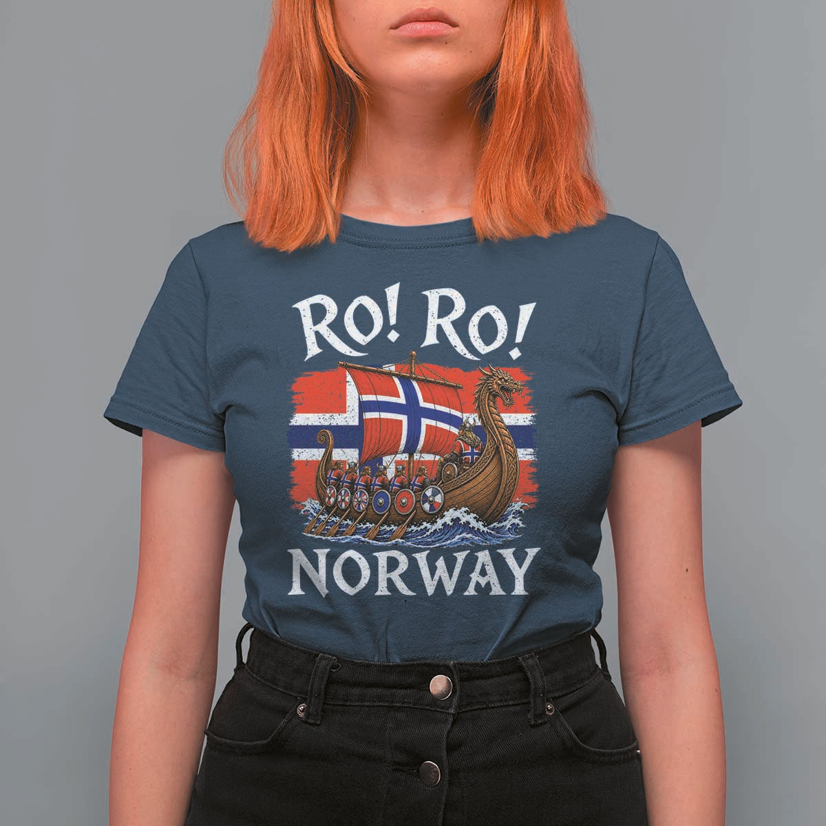 Ro Ro Norway Viking Row T Shirt For Women Norwegian Flag Longship for Norge Football Fan