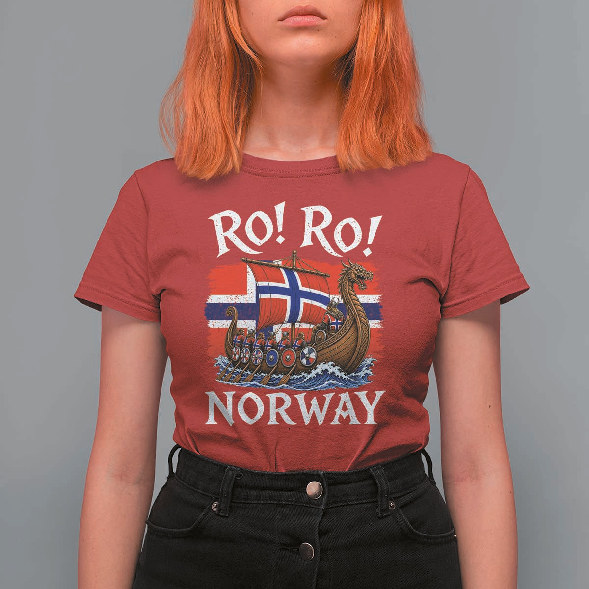 Ro Ro Norway Viking Row T Shirt For Women Norwegian Flag Longship for Norge Football Fan