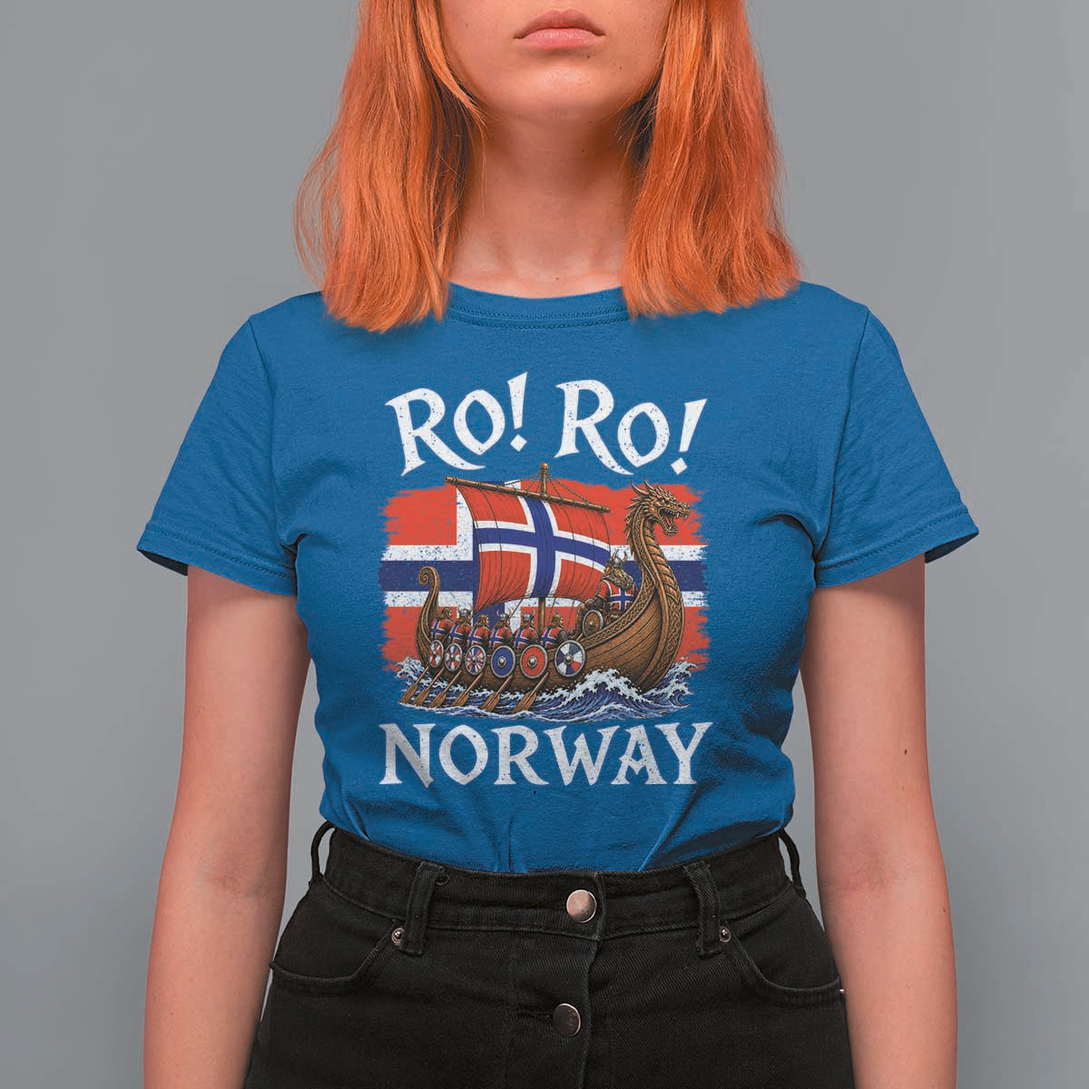 Ro Ro Norway Viking Row T Shirt For Women Norwegian Flag Longship for Norge Football Fan