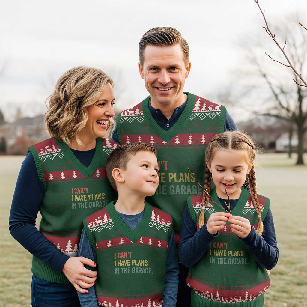 I Cant I Have Plans In The Garage V-Neck Knit Sweater Vest Funny Car Mechanics Father's Day