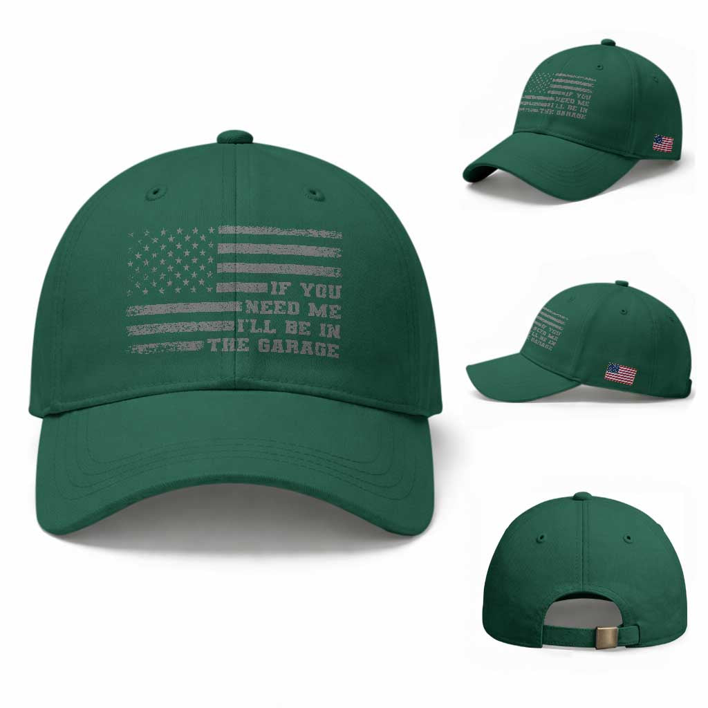 If You Need Me I Will Be In The Garage Funny Mechanic Baseball Cap Vintage American Flag