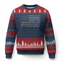 If You Need Me I Will Be In The Garage Funny Mechanic Ugly Christmas Sweater Vintage American Flag