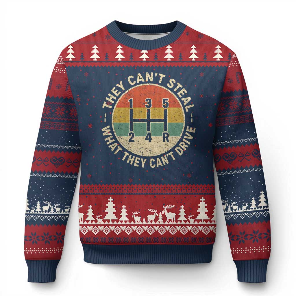 They Can't Steal What They Can't Drive Ugly Christmas Sweater Funny Stick Shift Manual Car