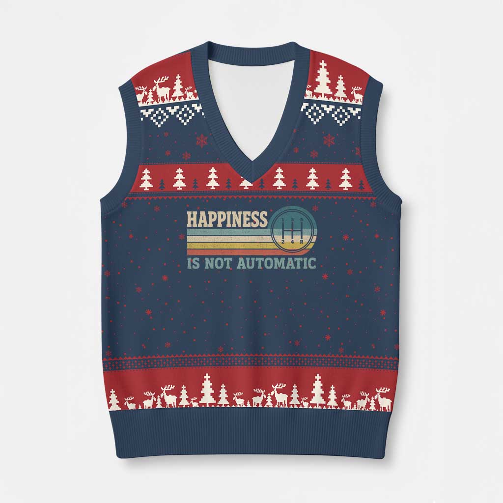 Happiness Is Not Automatic 5 Speed Manual Transmission Car V-Neck Knit Sweater Vest