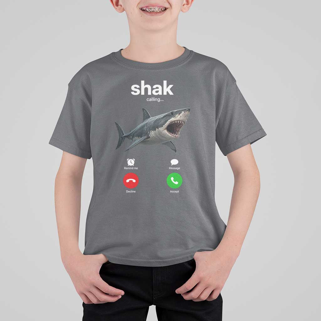 Shark Calling Meme Mispelled Shak Incoming Call Humor T Shirt For Kid