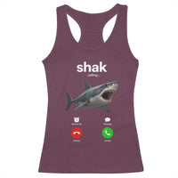 Shark Calling Meme Mispelled Shak Incoming Call Humor Racerback Tank Top