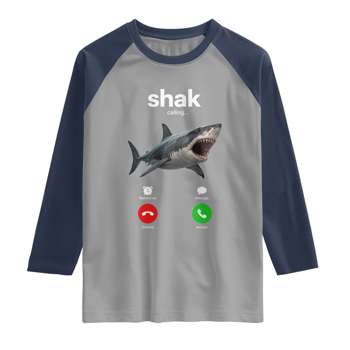 Shark Calling Meme Mispelled Shak Incoming Call Humor Raglan Shirt