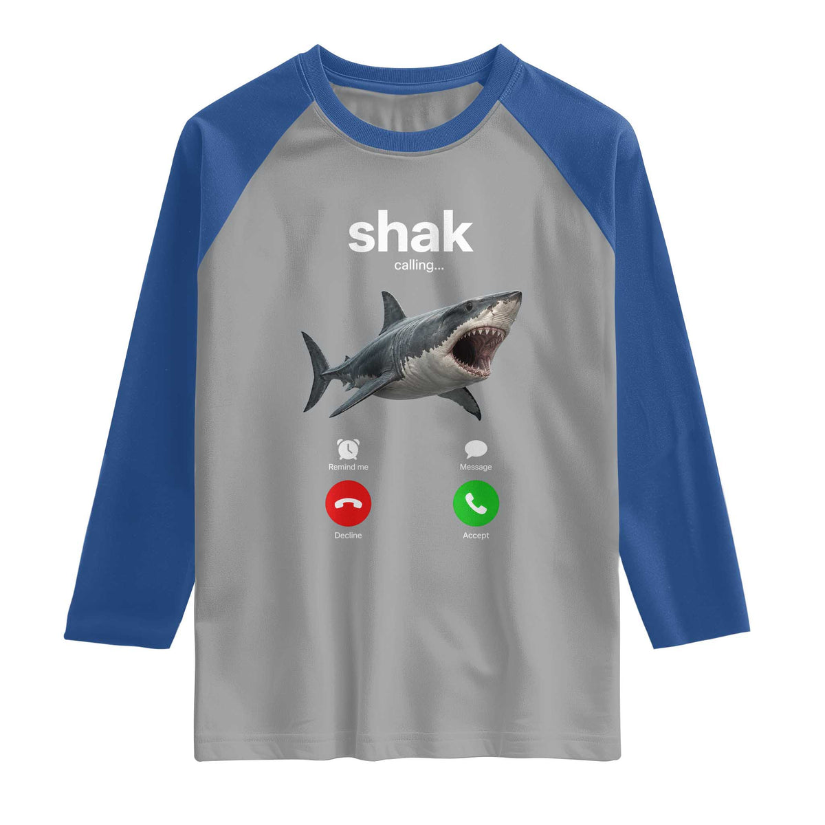 Shark Calling Meme Mispelled Shak Incoming Call Humor Raglan Shirt