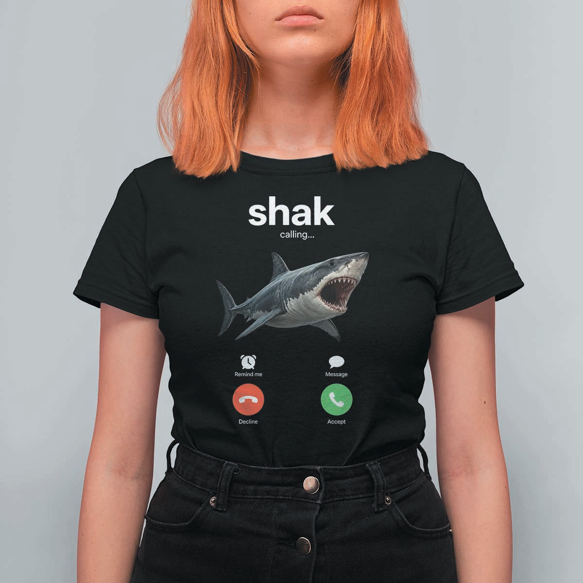 Shark Calling Meme Mispelled Shak Incoming Call Humor T Shirt For Women