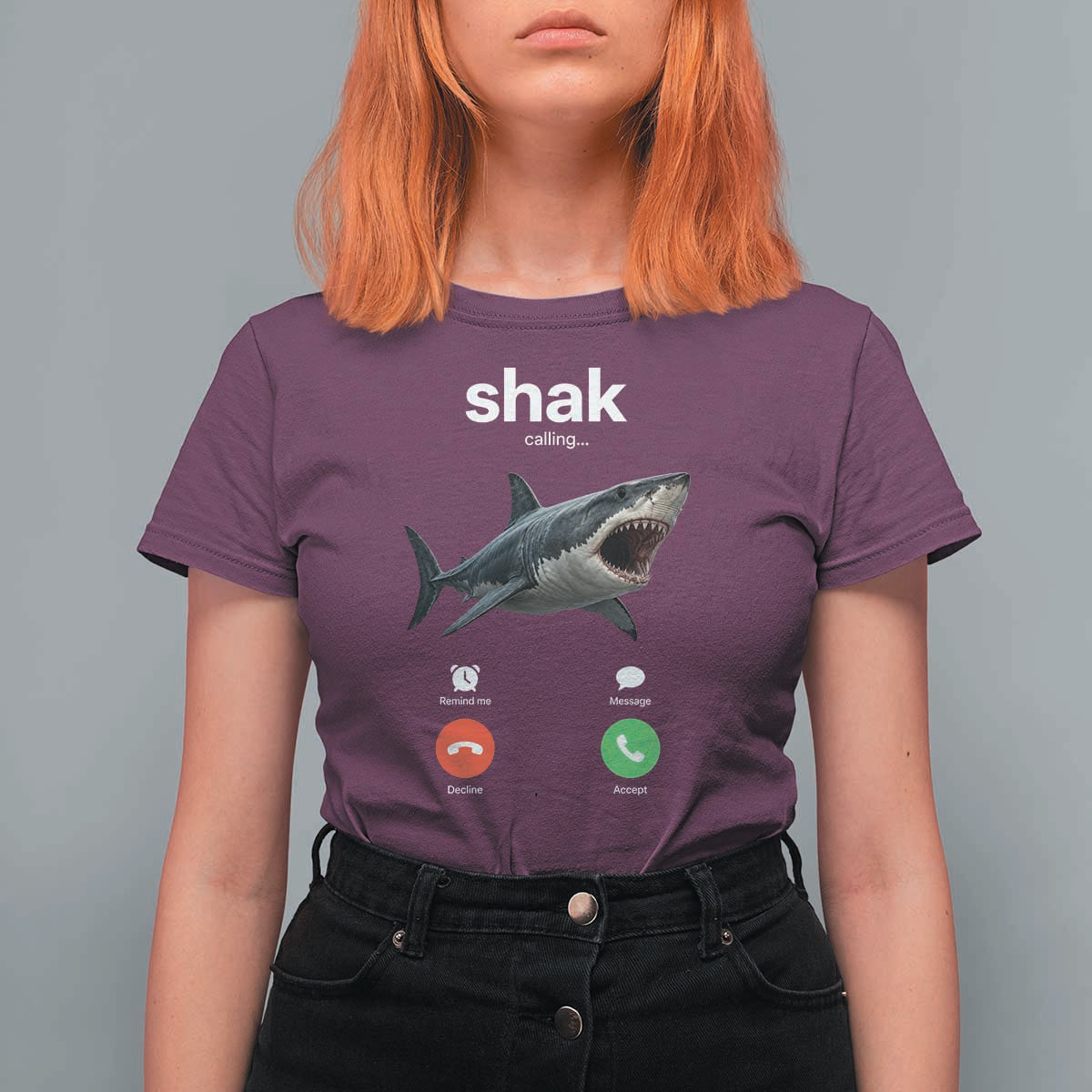 Shark Calling Meme Mispelled Shak Incoming Call Humor T Shirt For Women