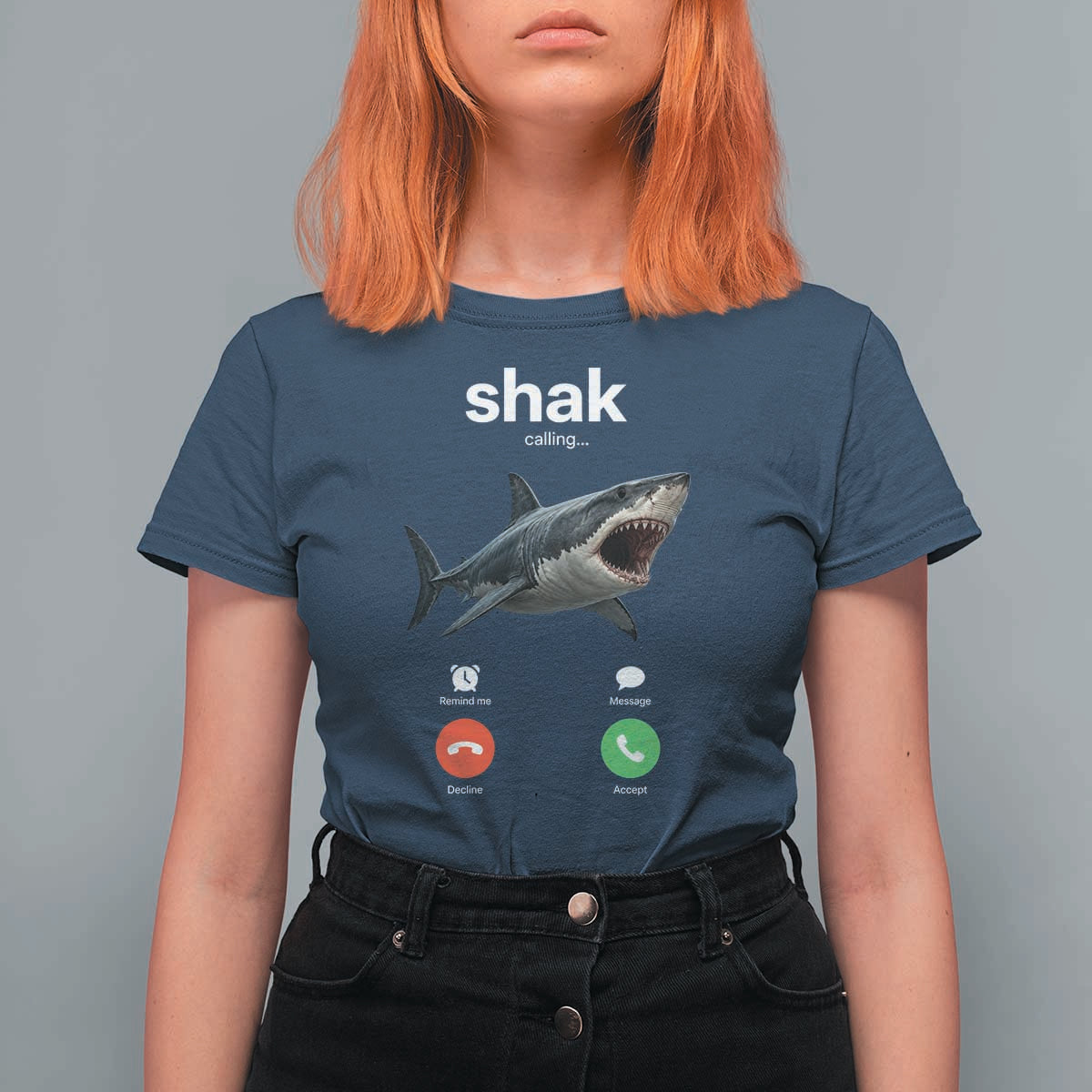 Shark Calling Meme Mispelled Shak Incoming Call Humor T Shirt For Women