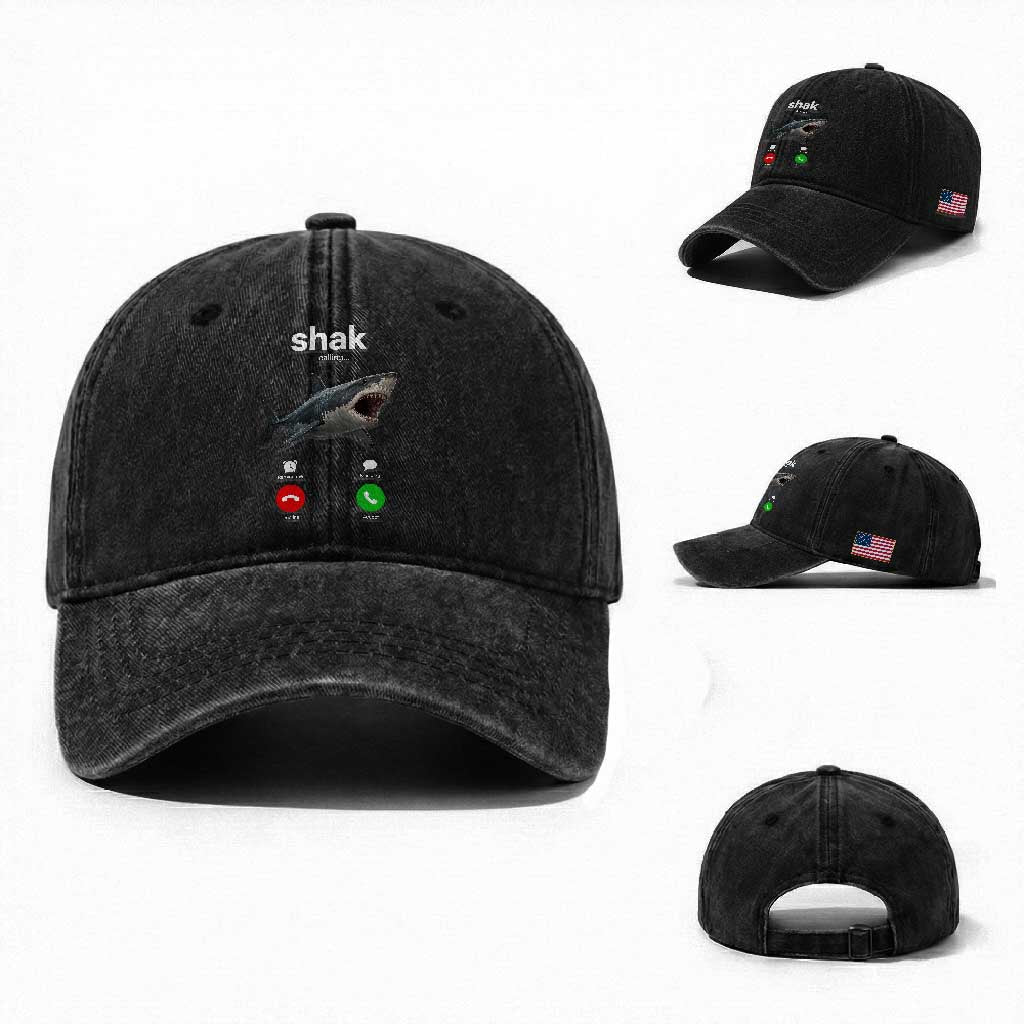 Shark Calling Meme Mispelled Shak Incoming Call Humor Washed Cotton Baseball Cap
