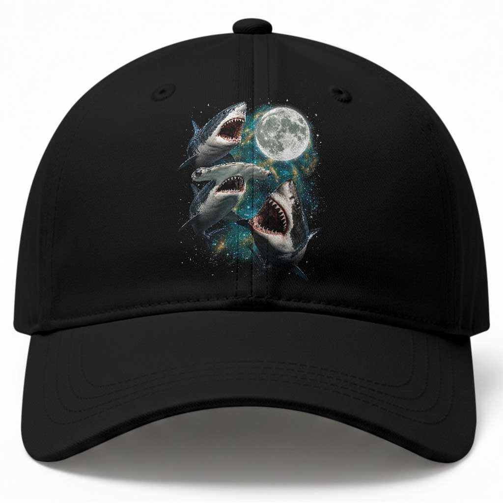 Funny Sharks Howling at Moon Baseball Cap Funny Great White Sharks and Hammerhead Shark