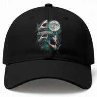 Funny Sharks Howling at Moon Baseball Cap Funny Great White Sharks and Hammerhead Shark